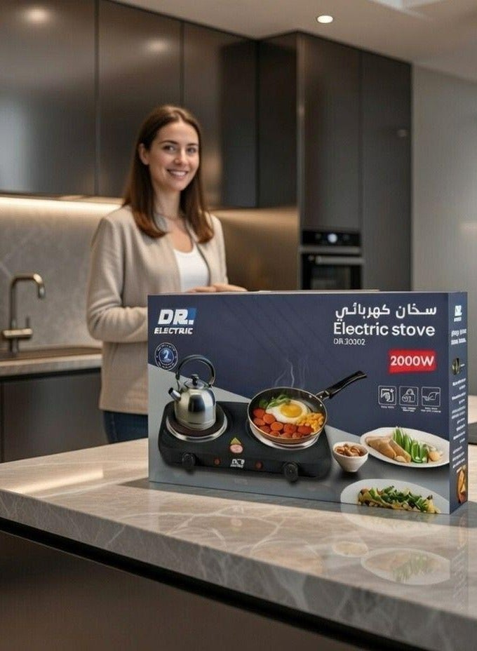 دكتور إلكتريك موقد كهربائي مزدوج 2000 واط، لوح تسخين مزدوج أسود موديل DR.20002 - Image 3